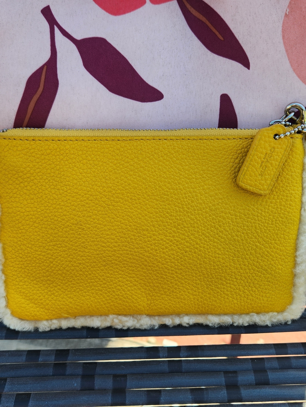Coach Yellow Leather Shearling Trimmed Wristlet Clutch NWOT - Picture 9 of 12